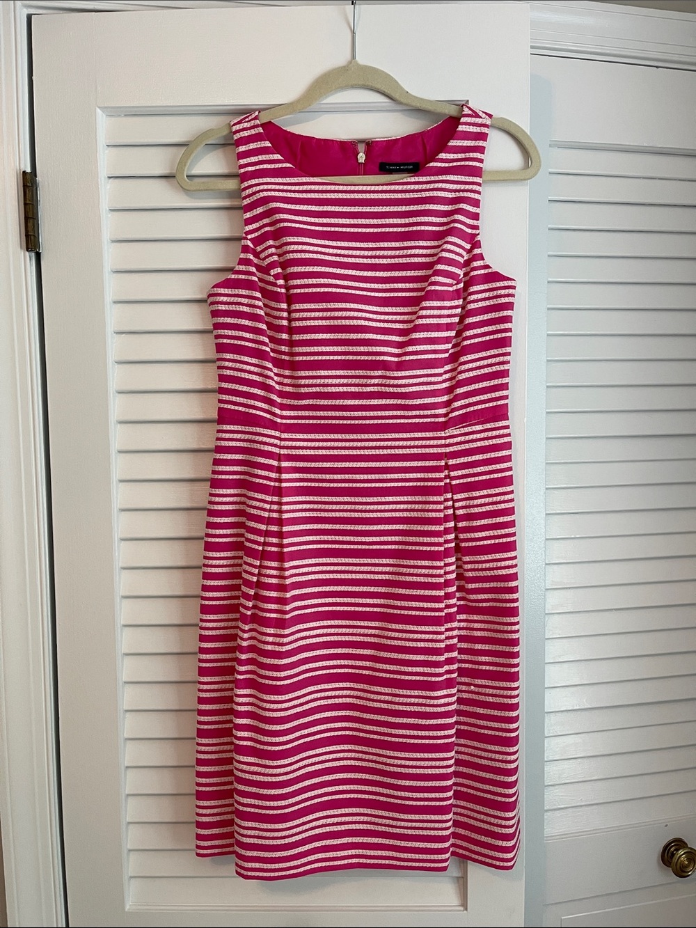 Tommy Hilfiger Pink and White Striped Sleeveless Dress